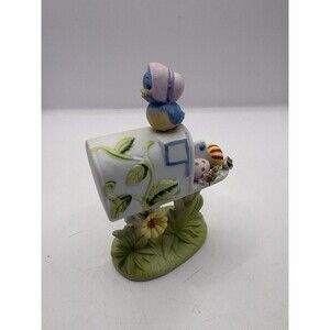Vintage Enesco Easter Blue Bird Mailbox Ceramic  4” Original Sticker